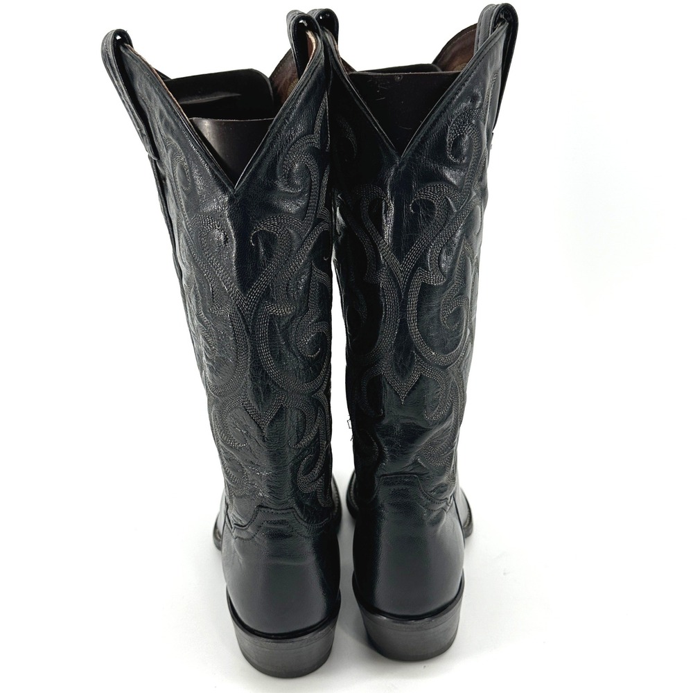 Tony Lama Cowboy Boots Mens 7.5D Black Leather Embroidered CZ-840 USA Vintage - Picture 3 of 9